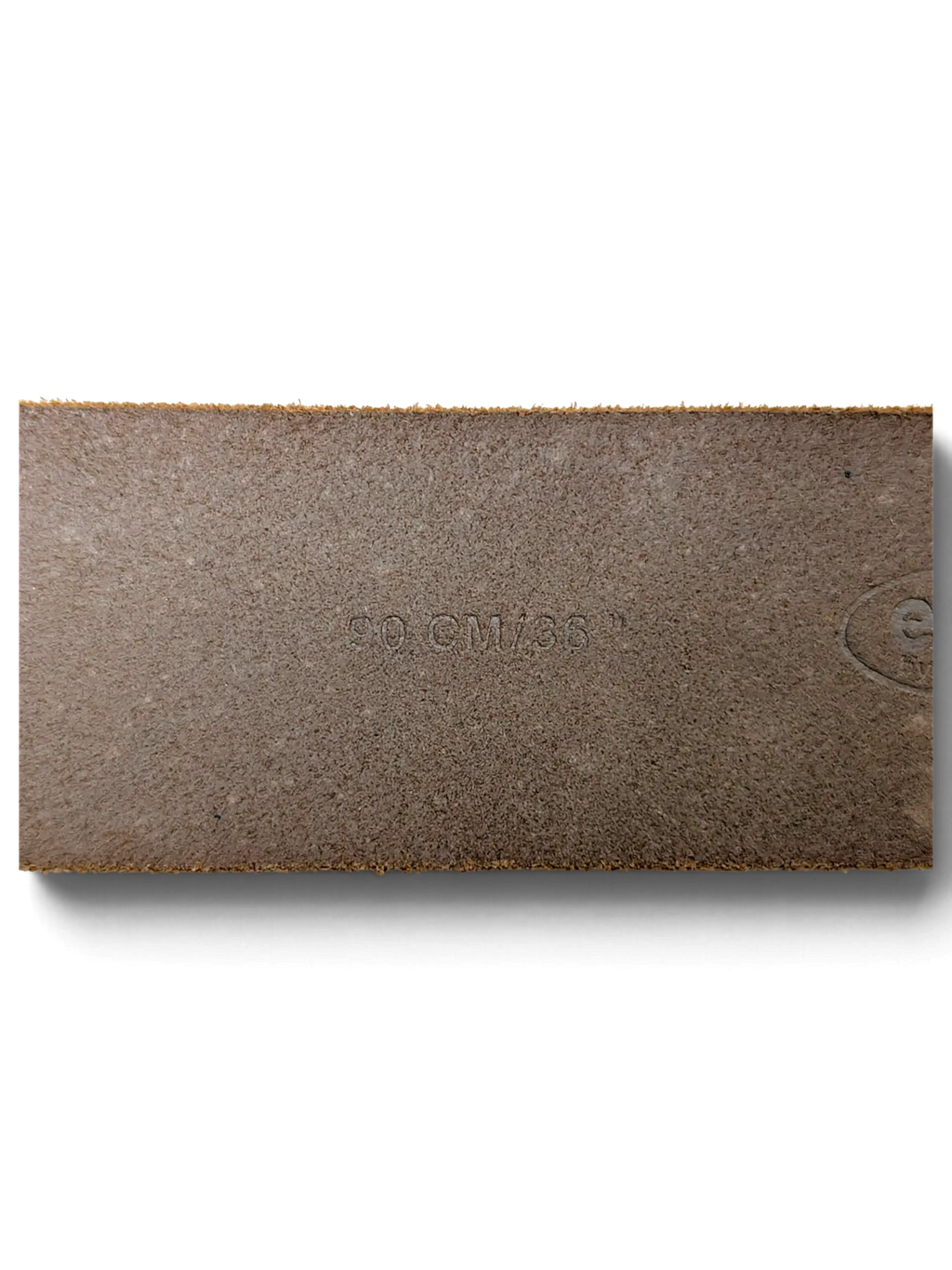 JAKE & IPI purple leather belt showing the 90 cm/36 inch size stamp on the inner suede side.