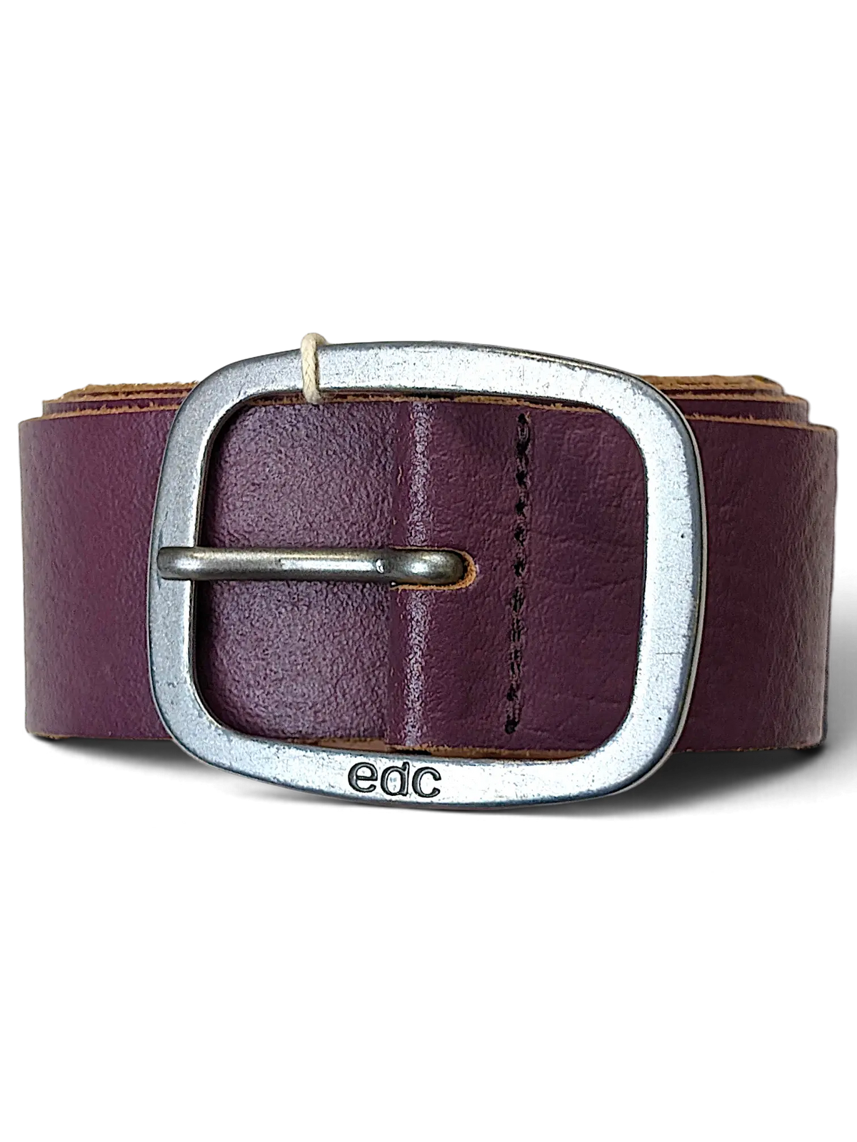 JAKE & IPI purple leather belt featuring a silver-tone metal buckle with edc branding