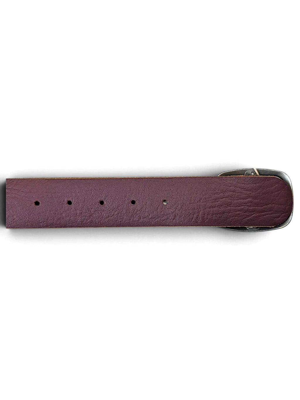 JAKE & IPI purple leather EDC belt featuring a textured finish and a sturdy metal buckle against a black background.