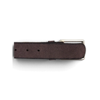 JAKE & IPI Street One purple suede leather belt with a silver-toned metal buckle on a black background.