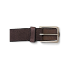 JAKE & IPI purple suede leather belt with a classic silver-toned metal buckle on a black background.