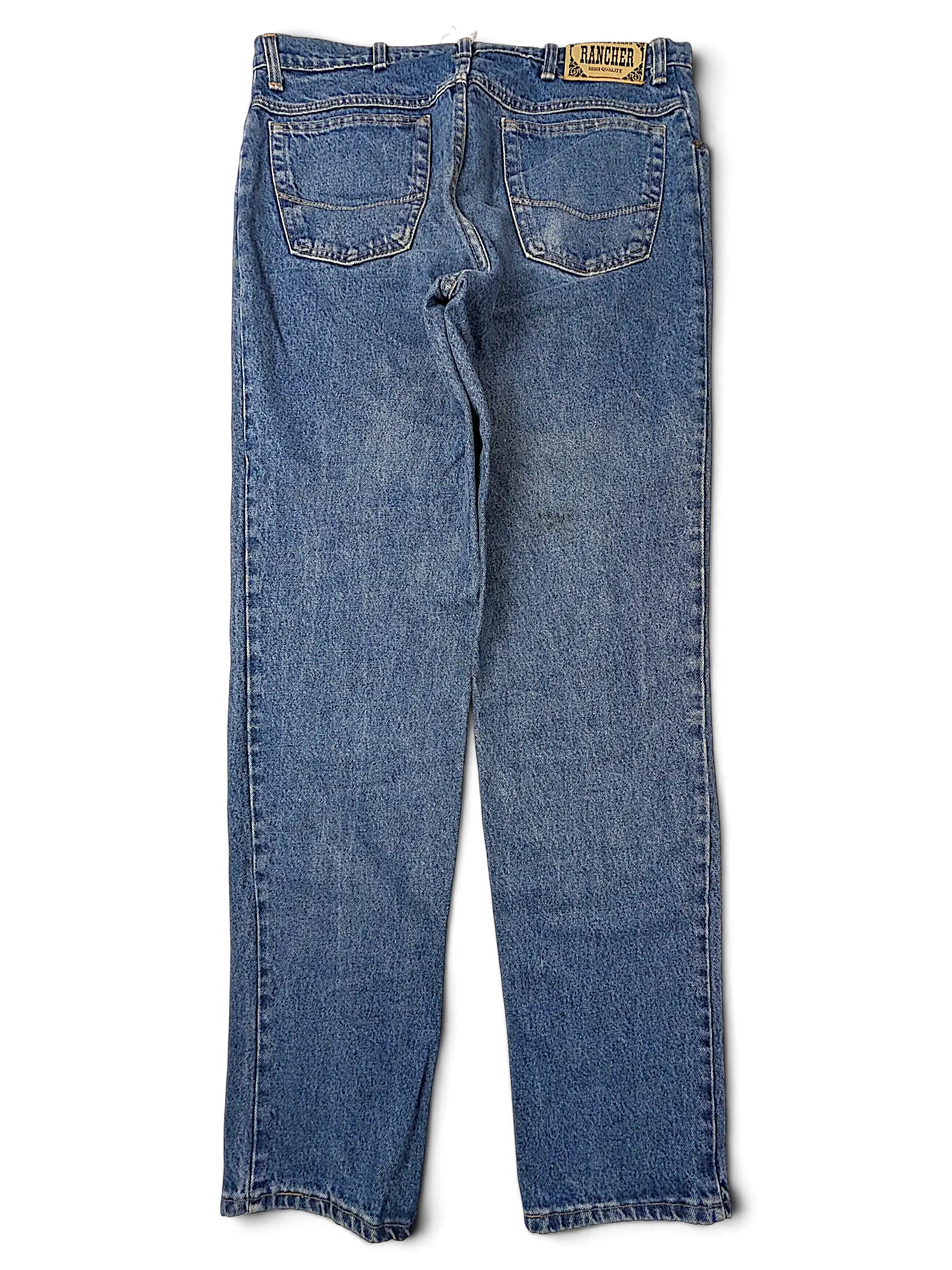 JAKE & IPI Rancher jeans in medium wash blue denim with back pockets and a branded leather patch