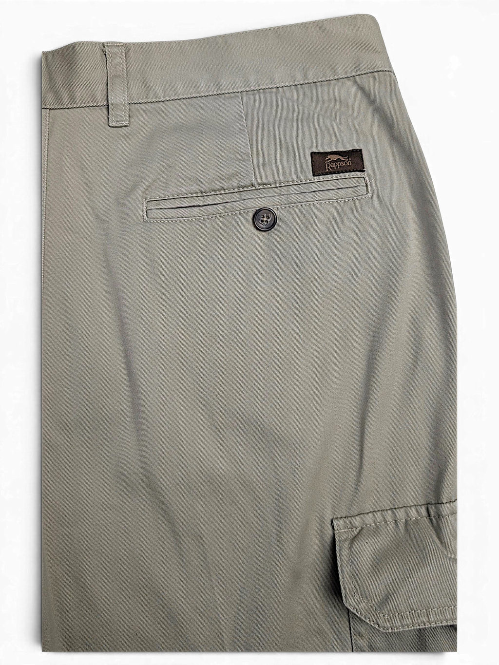 JAKE & IPI pre-owned Rappson light grey cotton cargo trousers with a buttoned back pocket and brand label detail.