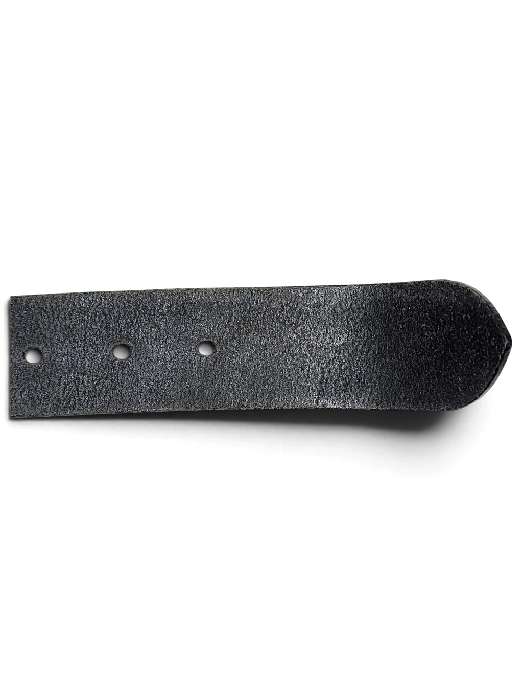 JAKE & IPI G.S. Raw black leather belt strap with visible grain and punched holes on a white background
