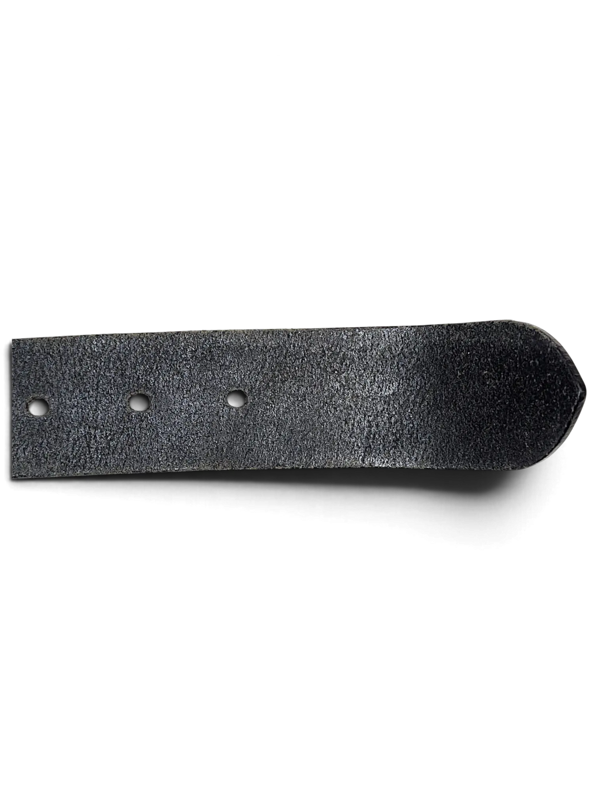 JAKE & IPI G.S. Raw black leather belt strap with visible grain and punched holes on a white background