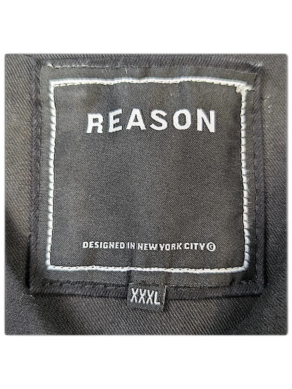 JAKE & IPI Reason denim jacket black fabric label with white stitching and XXXL size tag
