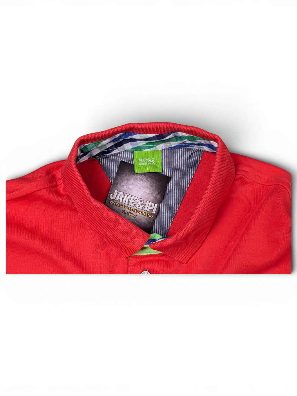 JAKE & IPI pre-owned red BOSS Green polo shirt with green placket and checked inner collar detail