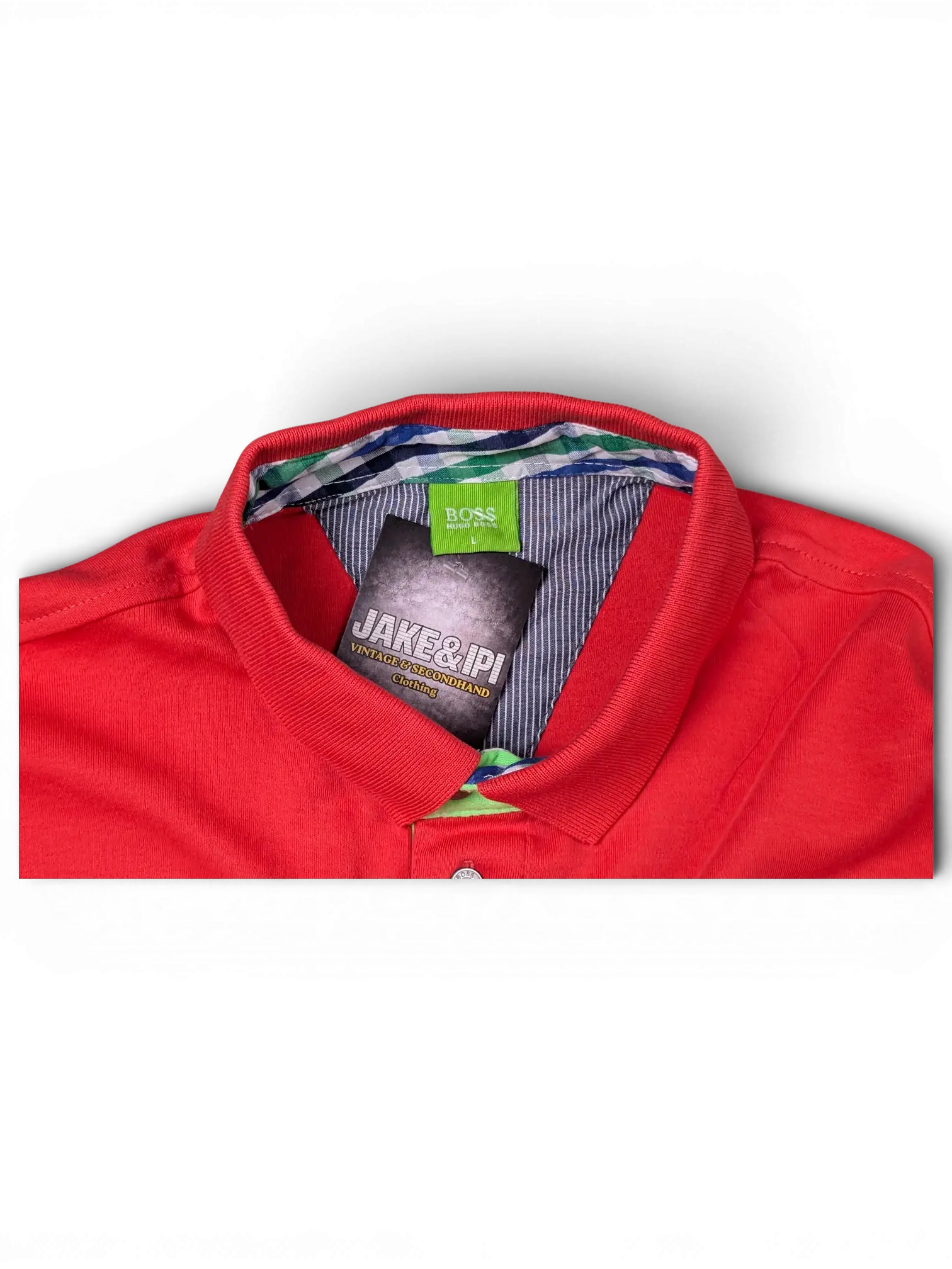 JAKE & IPI pre-owned red BOSS Green polo shirt with green placket and checked inner collar detail