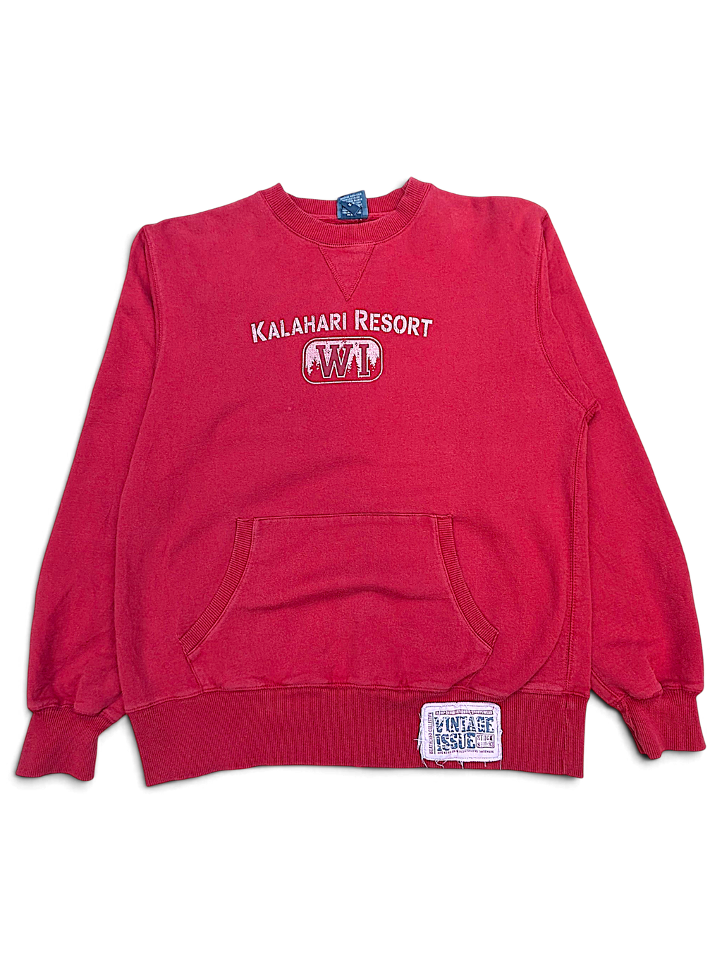 JAKE & IPI red crewneck sweatshirt featuring Kalahari Resort graphic and front kangaroo pocket