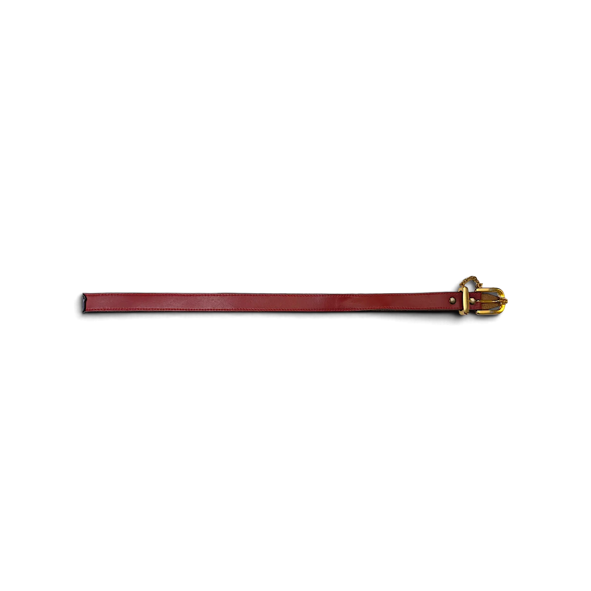 JAKE & IPI red leather belt featuring a gold-toned buckle and decorative chain hardware detail