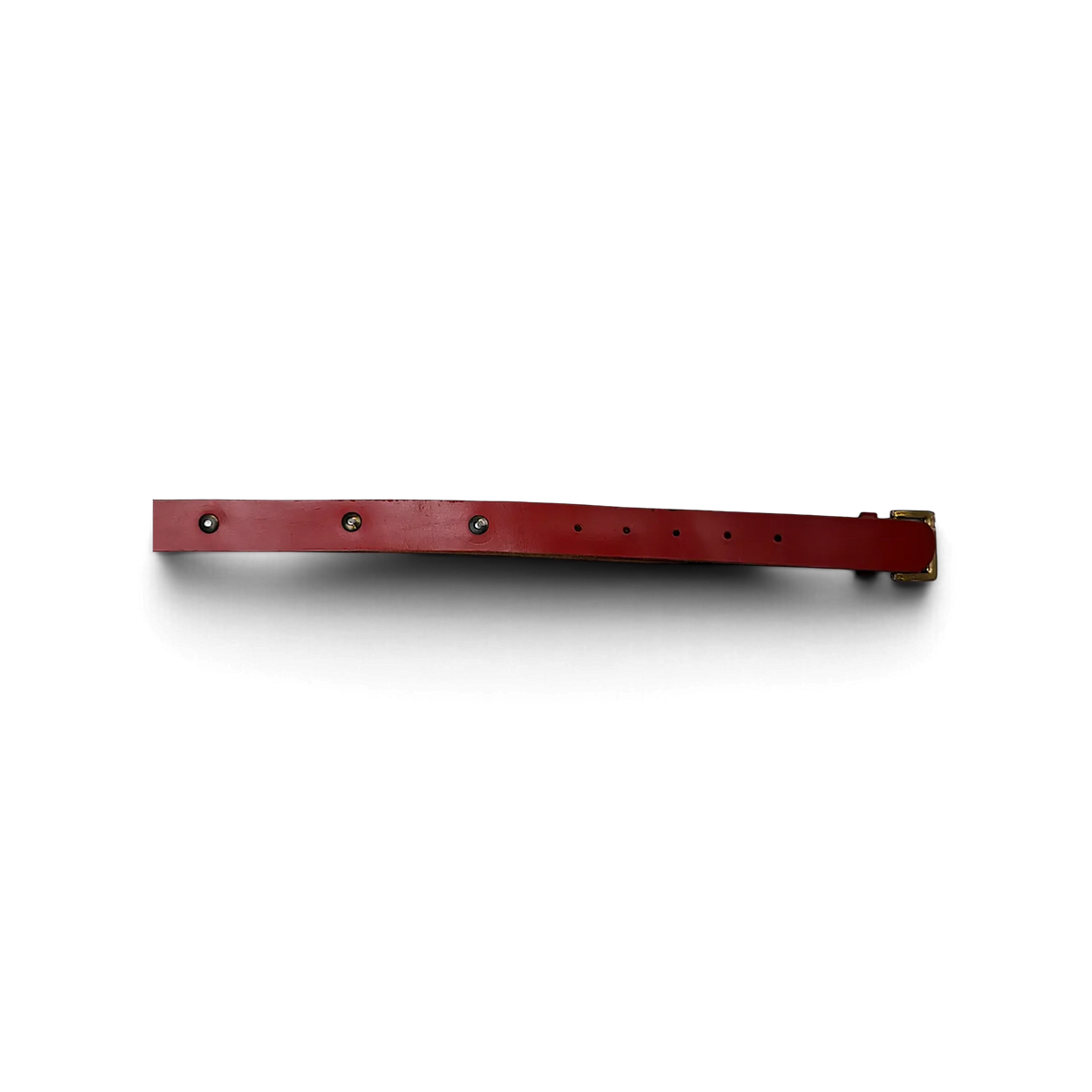 JAKE & IPI red leather belt featuring silver metal studs and a brass-toned buckle on a plain white background