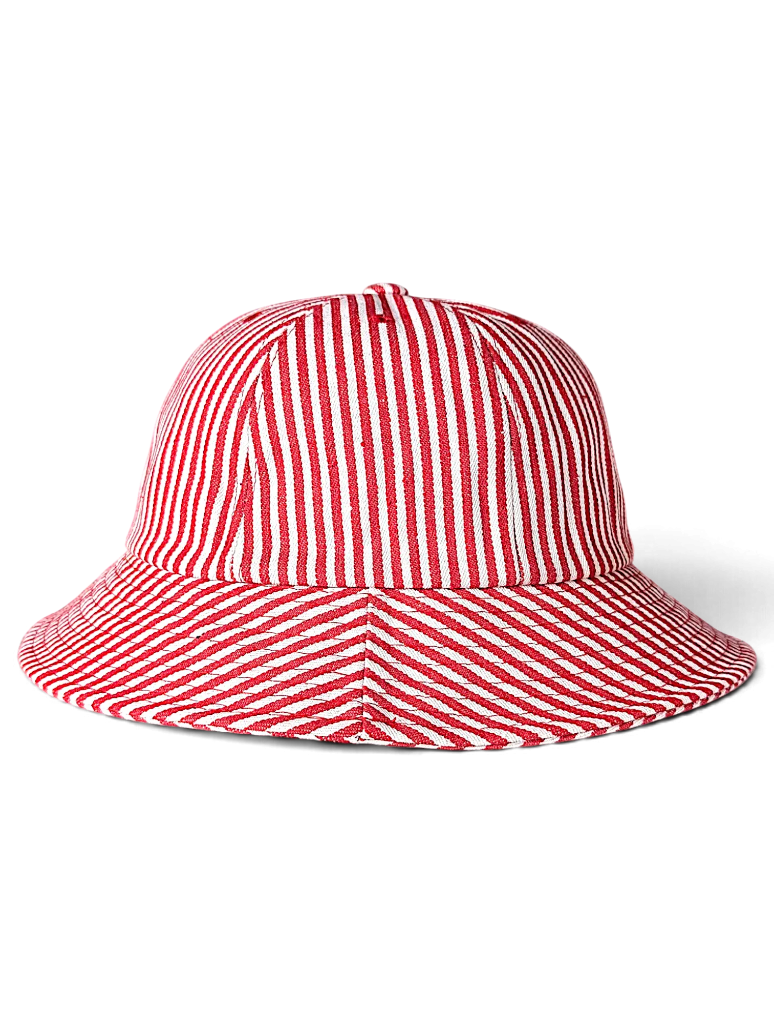 JAKE & IPI red and white vertical striped bucket hat with a wide brim