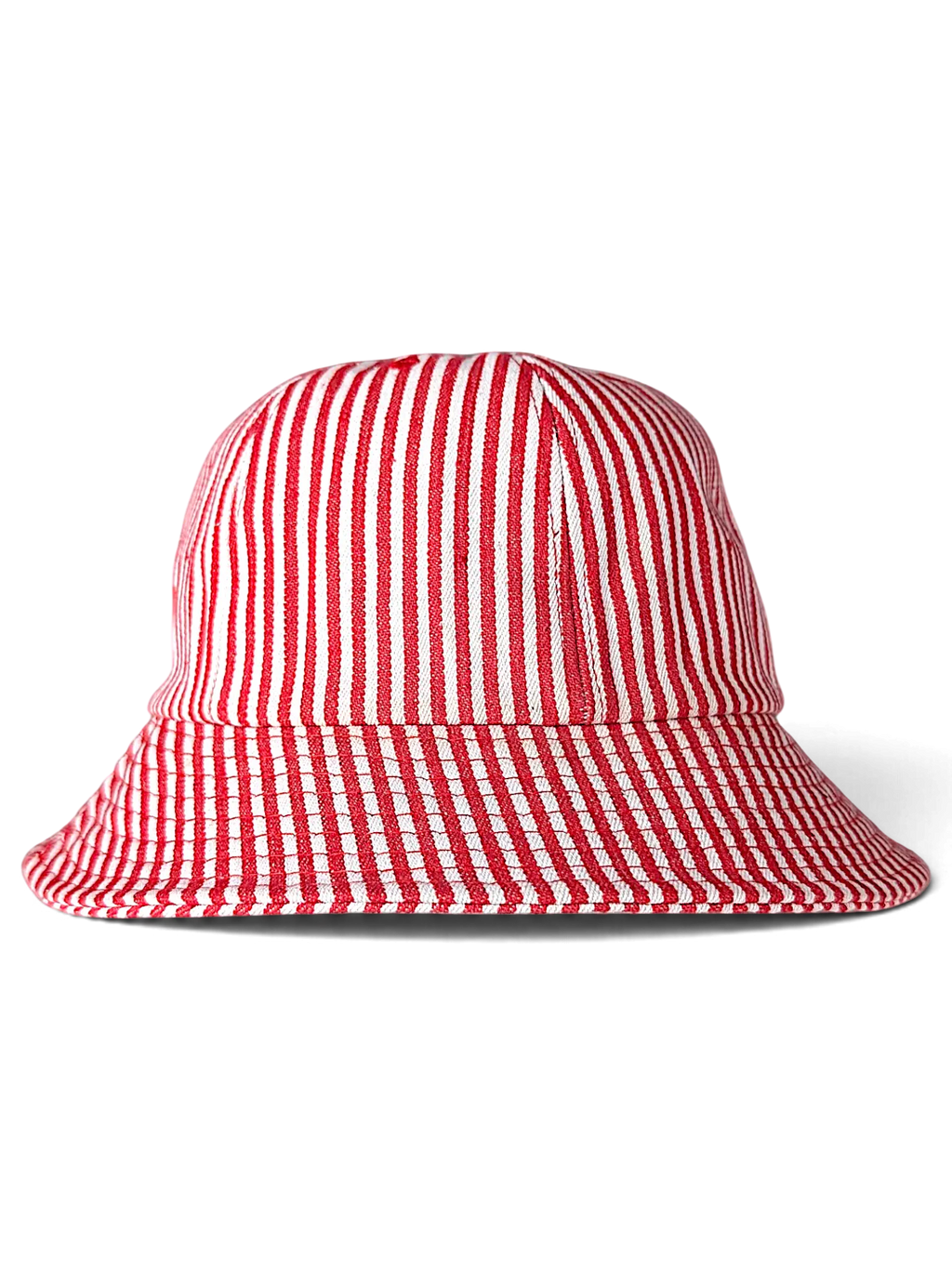 JAKE & IPI red and white vertical striped bucket hat made from durable cotton fabric.
