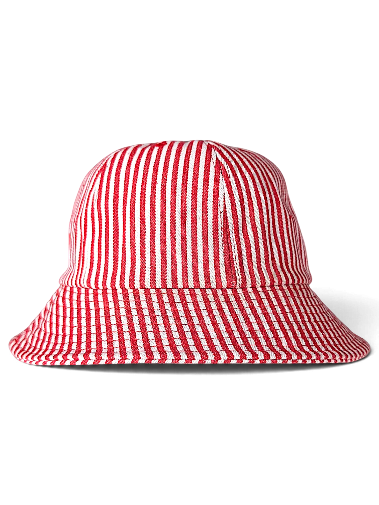 JAKE & IPI red and white vertical striped bucket hat made from durable cotton fabric.