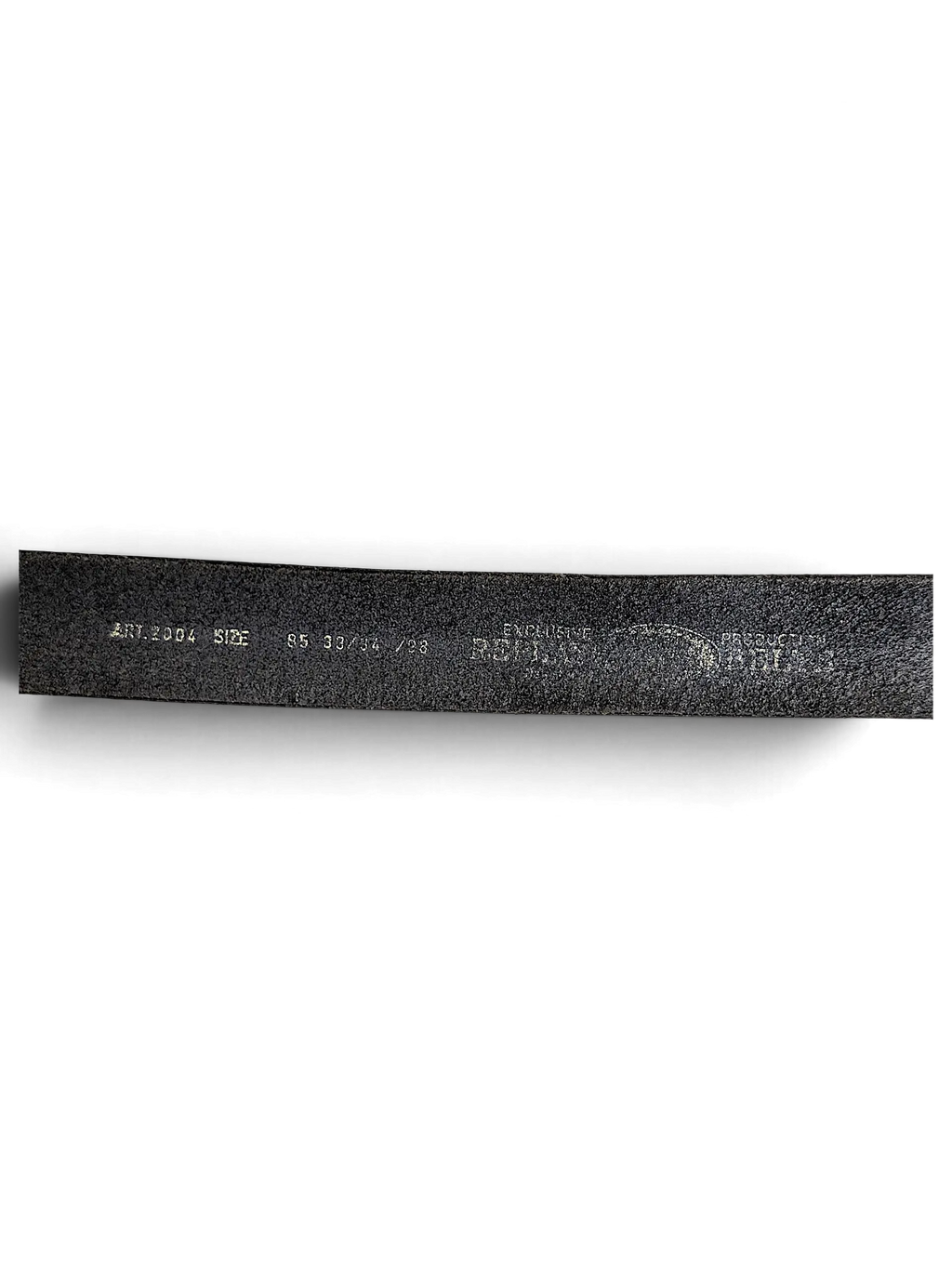 JAKE & IPI Exclusive Production Replay black leather belt interior detail showing size and branding embossed