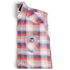 JAKE & IPI pre-owned Replay sleeveless plaid western shirt in red, beige, and blue with raw-cut armholes and embroidery