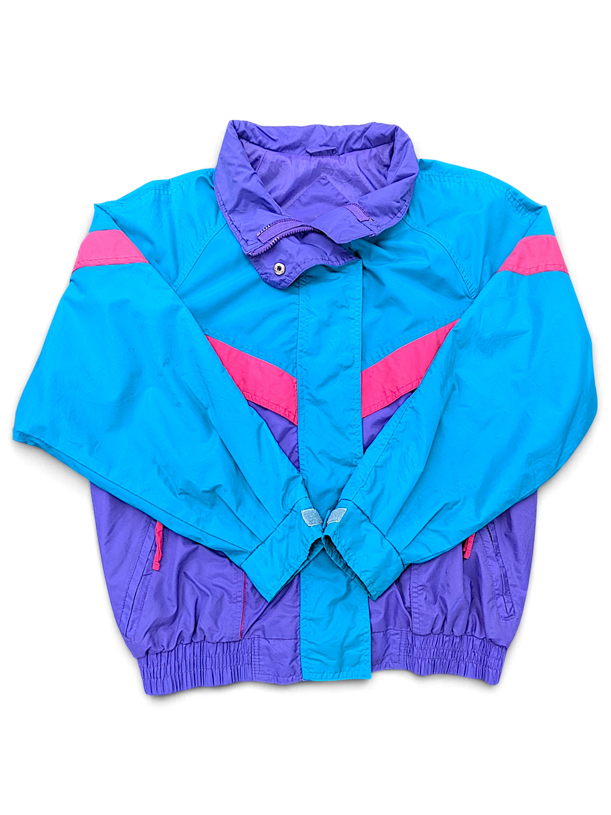 Vintage Blue Pink Colourblock Windbreaker – Estimated L; front view (image 1 of 2).