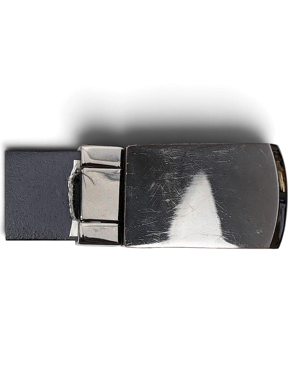 JAKE & IPI reversible belt featuring a polished gunmetal buckle and black leather strap