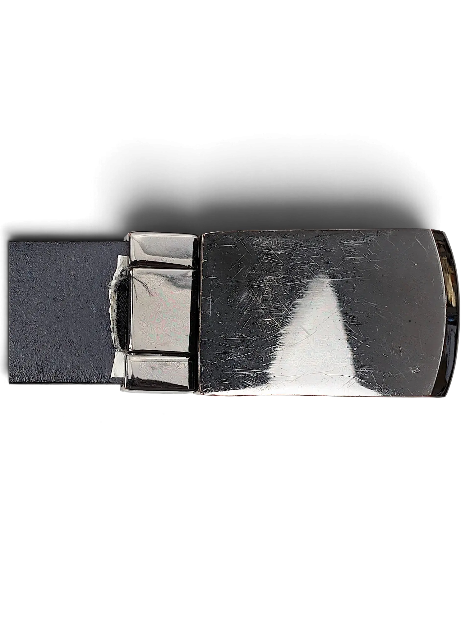 JAKE & IPI reversible belt featuring a polished gunmetal buckle and black leather strap