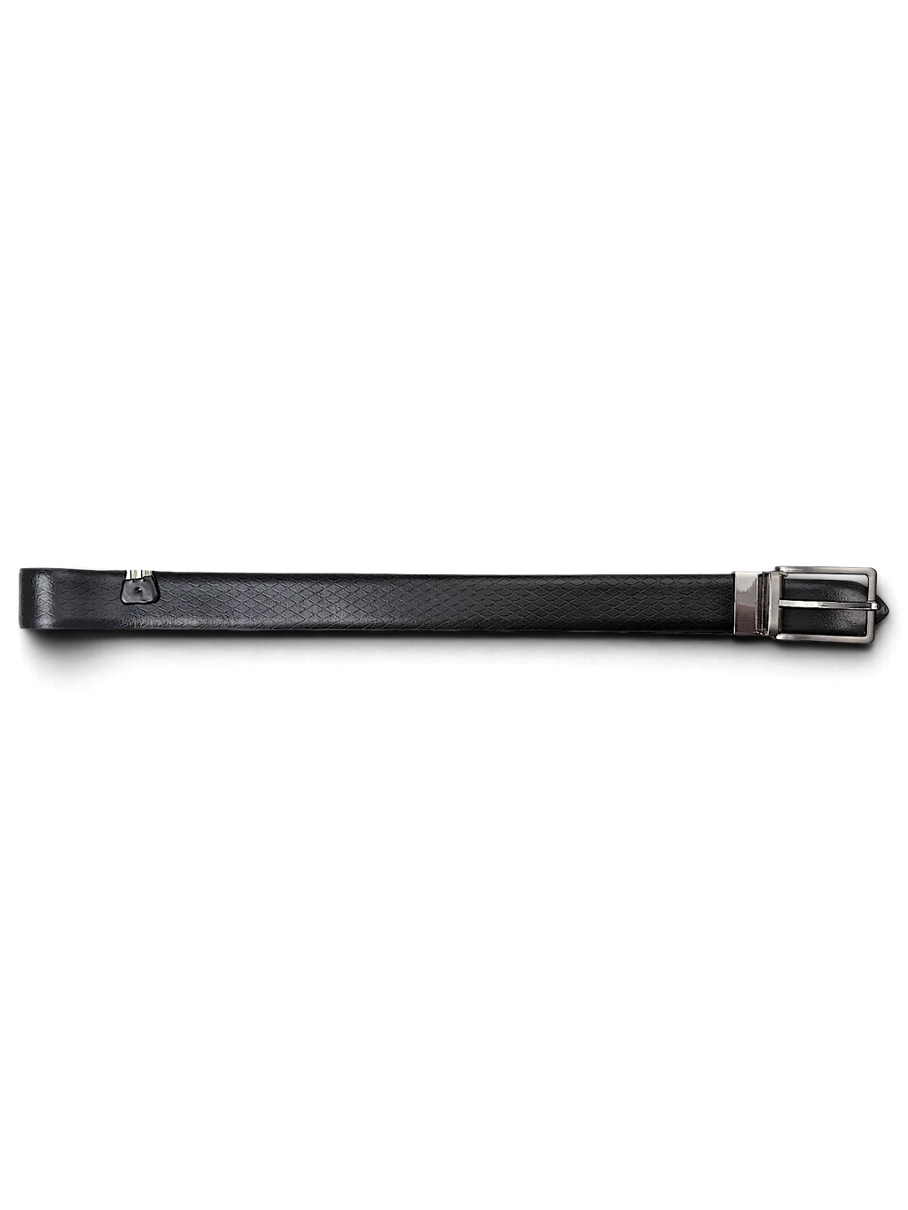JAKE & IPI reversible belt in black with a subtle textured pattern and a silver-tone metal buckle.