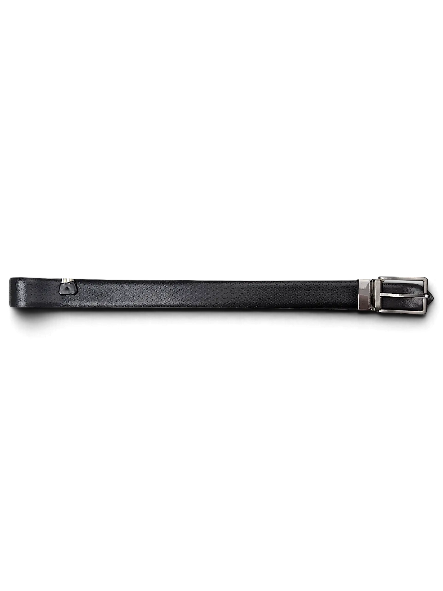 JAKE & IPI reversible belt in black with a subtle textured pattern and a silver-tone metal buckle.
