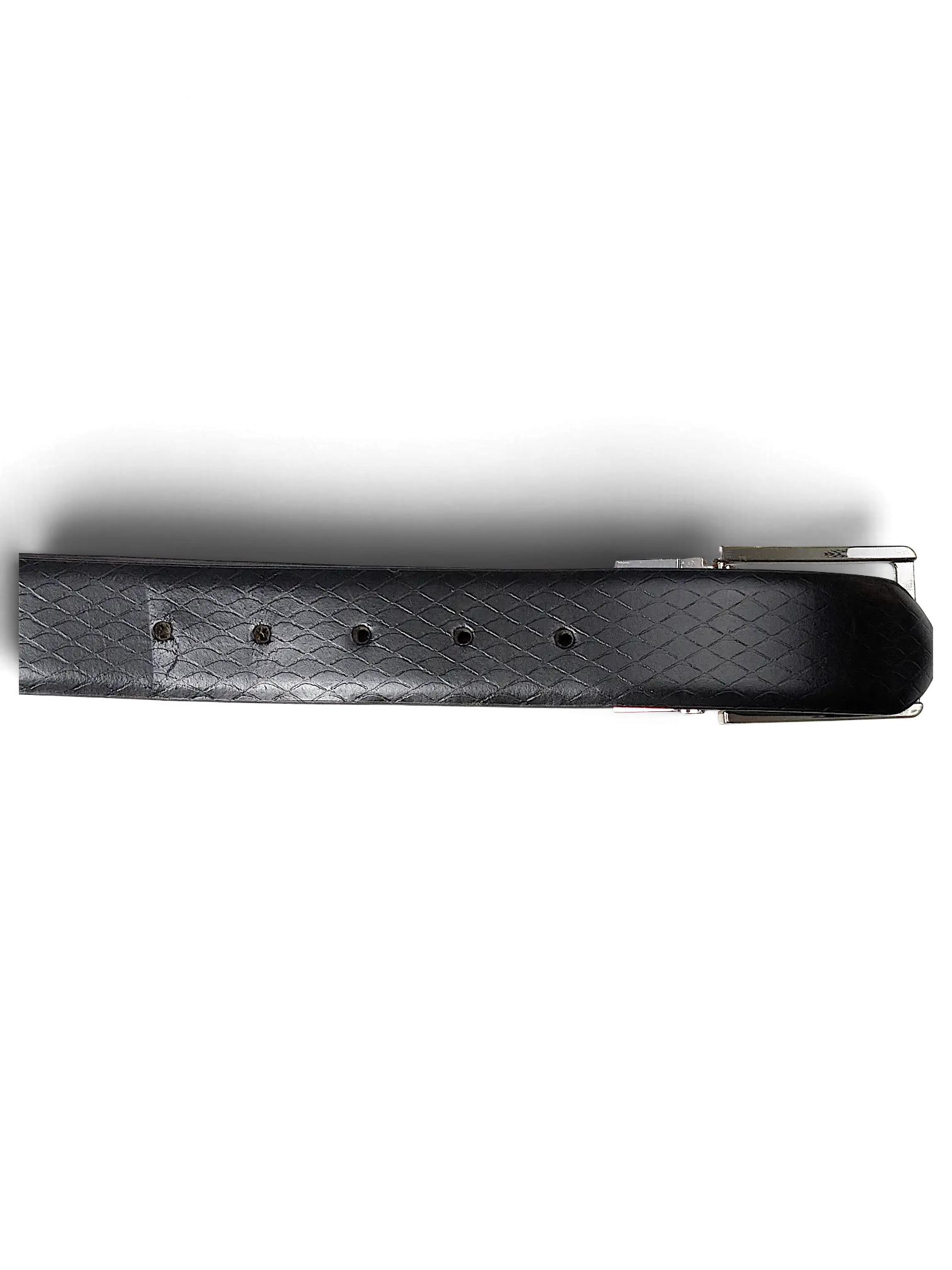 JAKE & IPI reversible black belt with a subtle diamond-patterned texture and a silver-tone metal buckle.