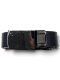 JAKE & IPI reversible belt with a black and blue leather strap and a polished silver metal buckle