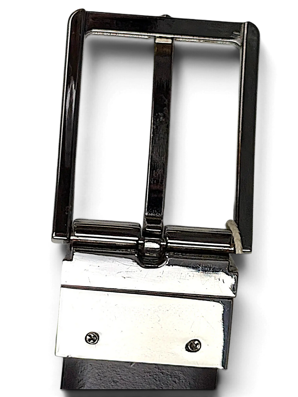 JAKE & IPI reversible belt featuring a polished silver-tone rectangular buckle and smooth black leather strap