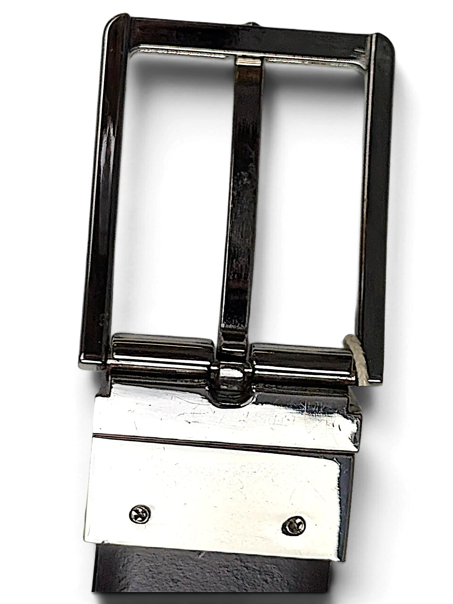 JAKE & IPI reversible belt featuring a polished silver-tone rectangular buckle and smooth black leather strap