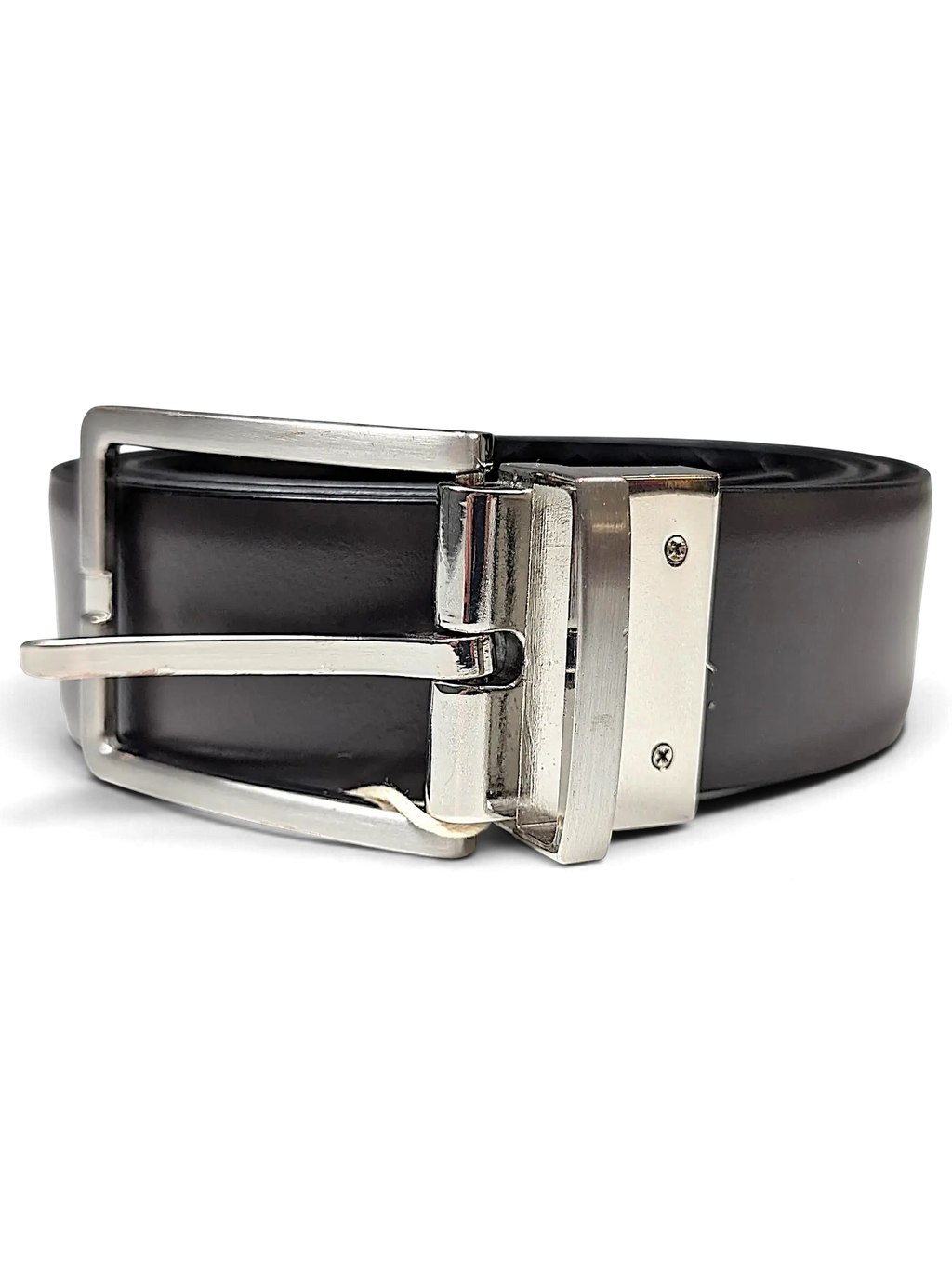 JAKE & IPI reversible black and purple leather belt with a polished silver-tone rectangular buckle