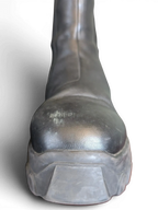 JAKE & IPI Rick Owens Beatle Bozo Tractor boots in metallic black leather with a chunky oversized lug sole