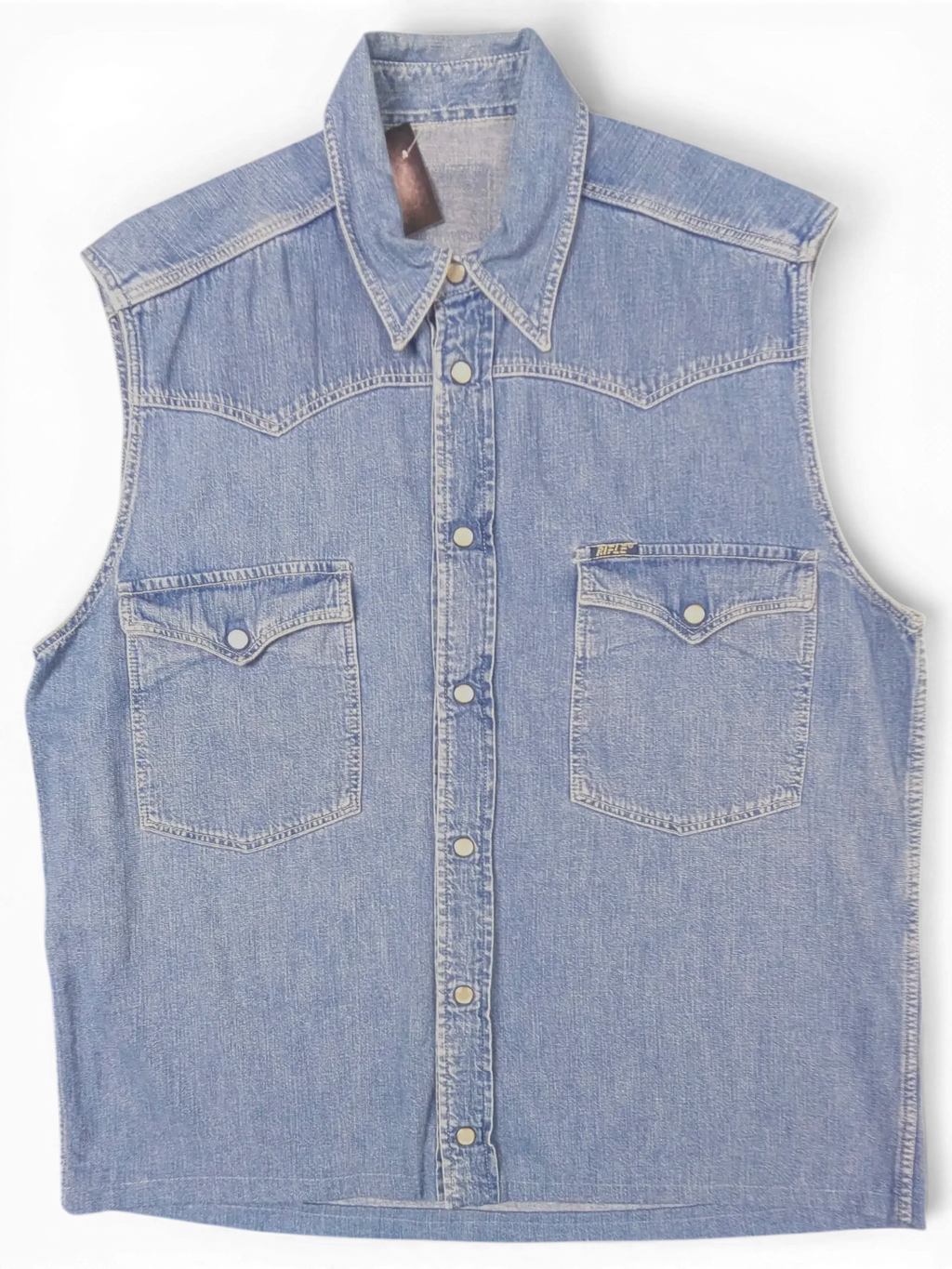 JAKE & IPI pre-owned Rifle blue denim sleeveless western shirt with snap buttons and two chest pockets