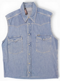 JAKE & IPI pre-owned Rifle blue denim sleeveless western shirt with snap buttons and two chest pockets