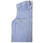 JAKE & IPI pre-owned blue denim sleeveless western shirt with snap buttons, chest pocket, and pointed yoke detail.