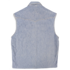 JAKE & IPI Rifle sleeveless blue denim western shirt, back view showing pointed yoke detail.
