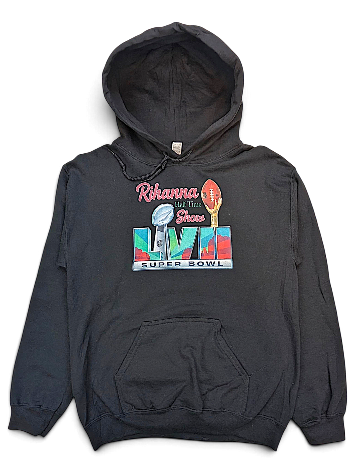 JAKE & IPI black Rihanna Super Bowl halftime show graphic hoodie with front kangaroo pocket