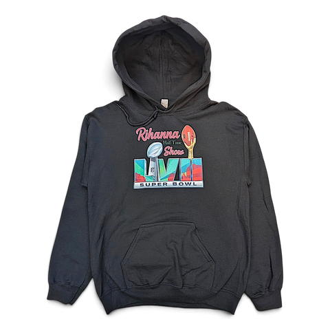 JAKE & IPI black Rihanna Super Bowl halftime show graphic hoodie with front kangaroo pocket