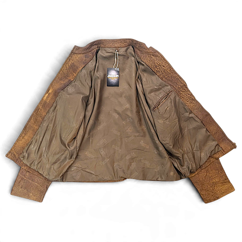 Dormeuil England Brown Leather Multi-Pocket Biker Jacket – Size Unmarked – detail view 3.