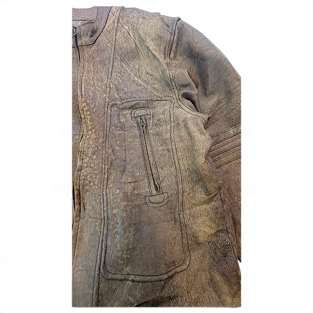 Dormeuil England Brown Leather Multi-Pocket Biker Jacket – Size Unmarked – detail view 5.