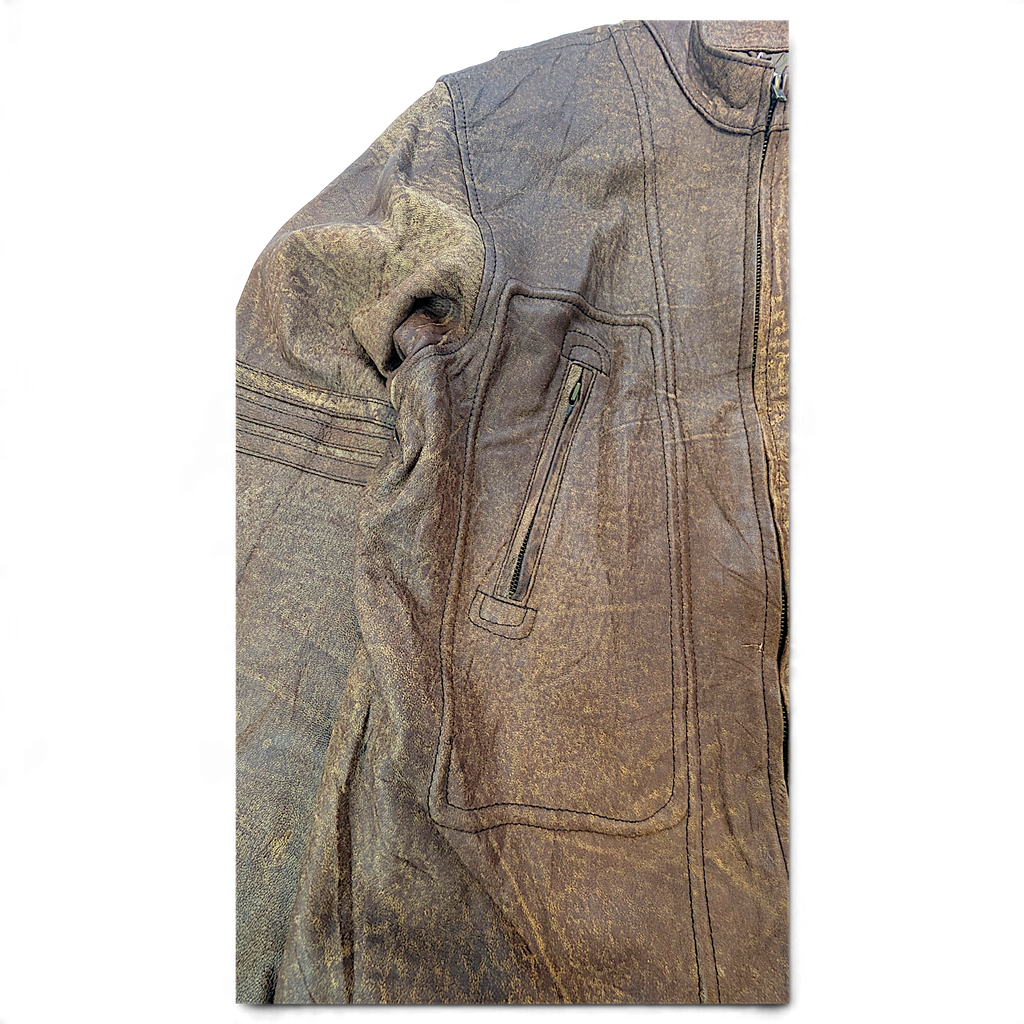 Dormeuil England Brown Leather Multi-Pocket Biker Jacket – Size Unmarked – detail view 4.