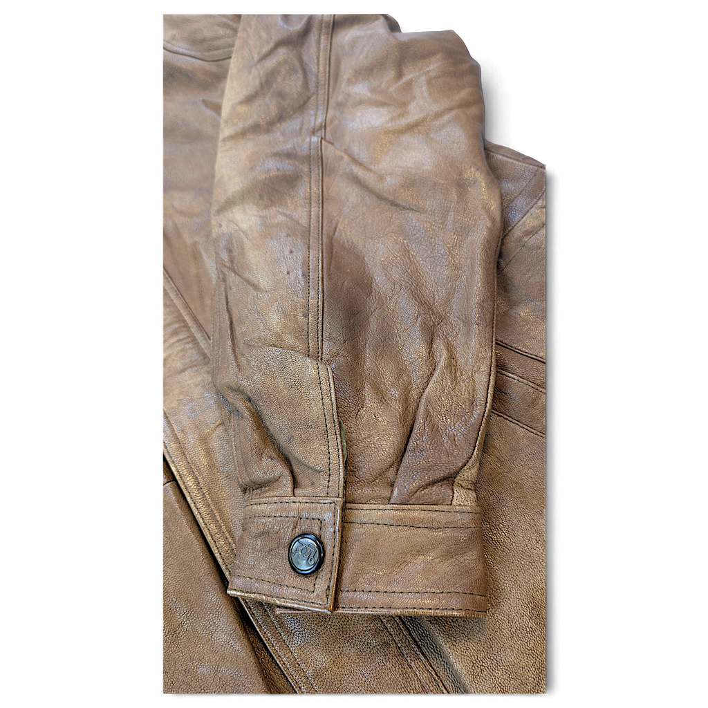 Unbranded Brown Genuine Leather Field Coat with Removable Liner – L – sleeve and cuff detail.