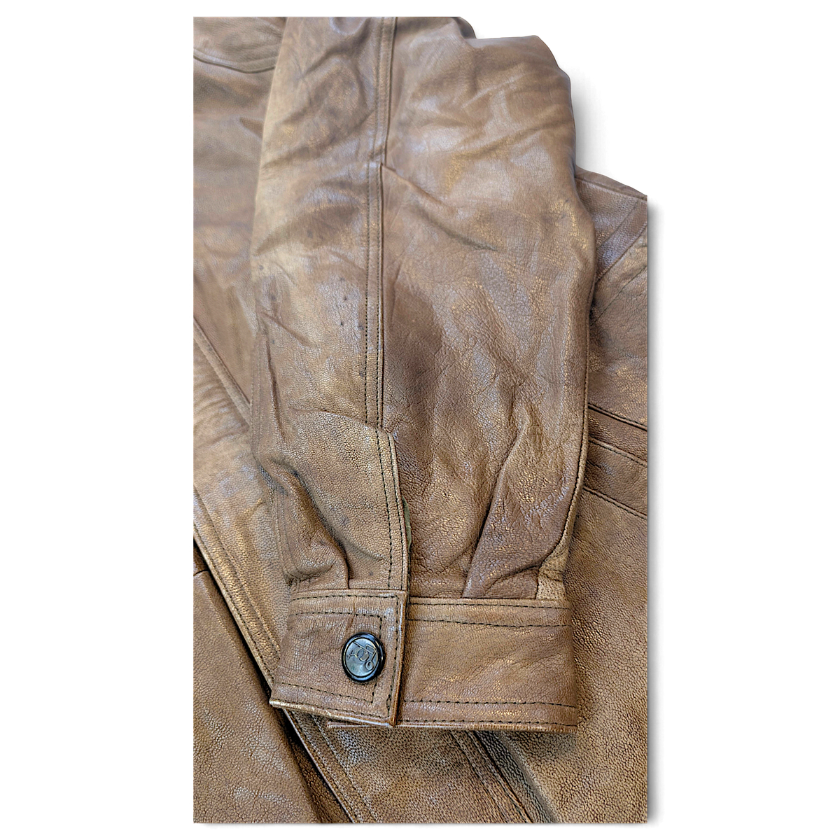 Unbranded Brown Genuine Leather Field Coat with Removable Liner – L – sleeve and cuff detail.