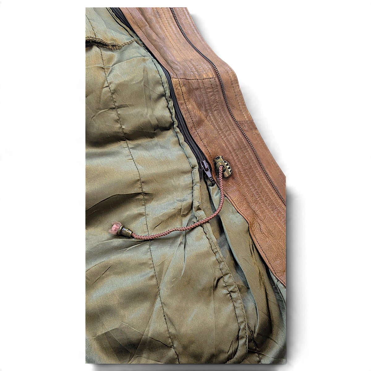 Unbranded Brown Genuine Leather Field Coat with Removable Liner – L – lining and interior detail.