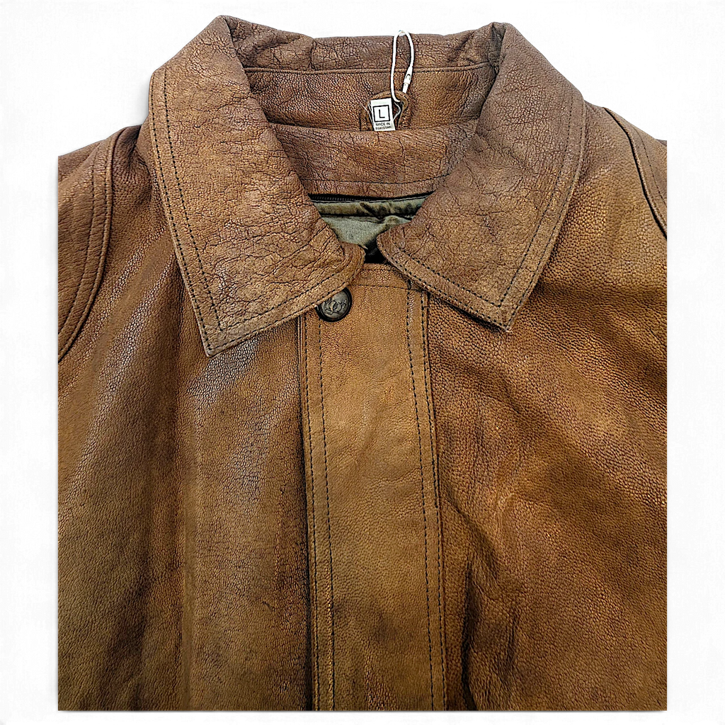 Unbranded Brown Genuine Leather Field Coat with Removable Liner – L – lining and interior detail.