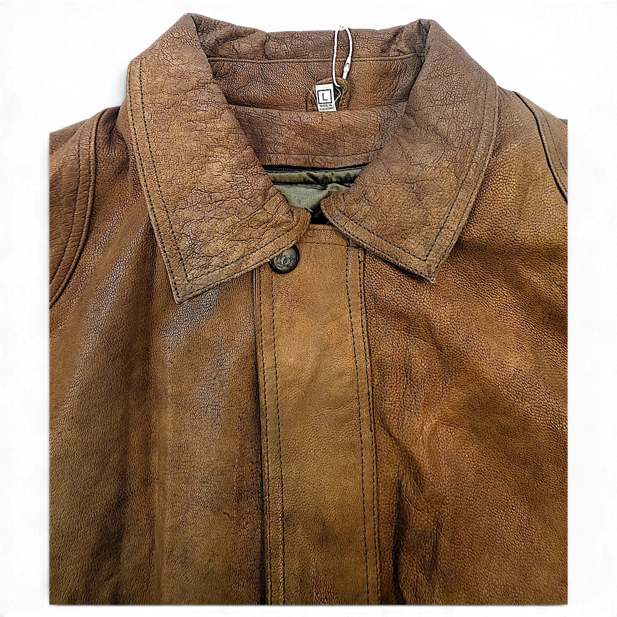Unbranded Brown Genuine Leather Field Coat with Removable Liner – L – lining and interior detail.