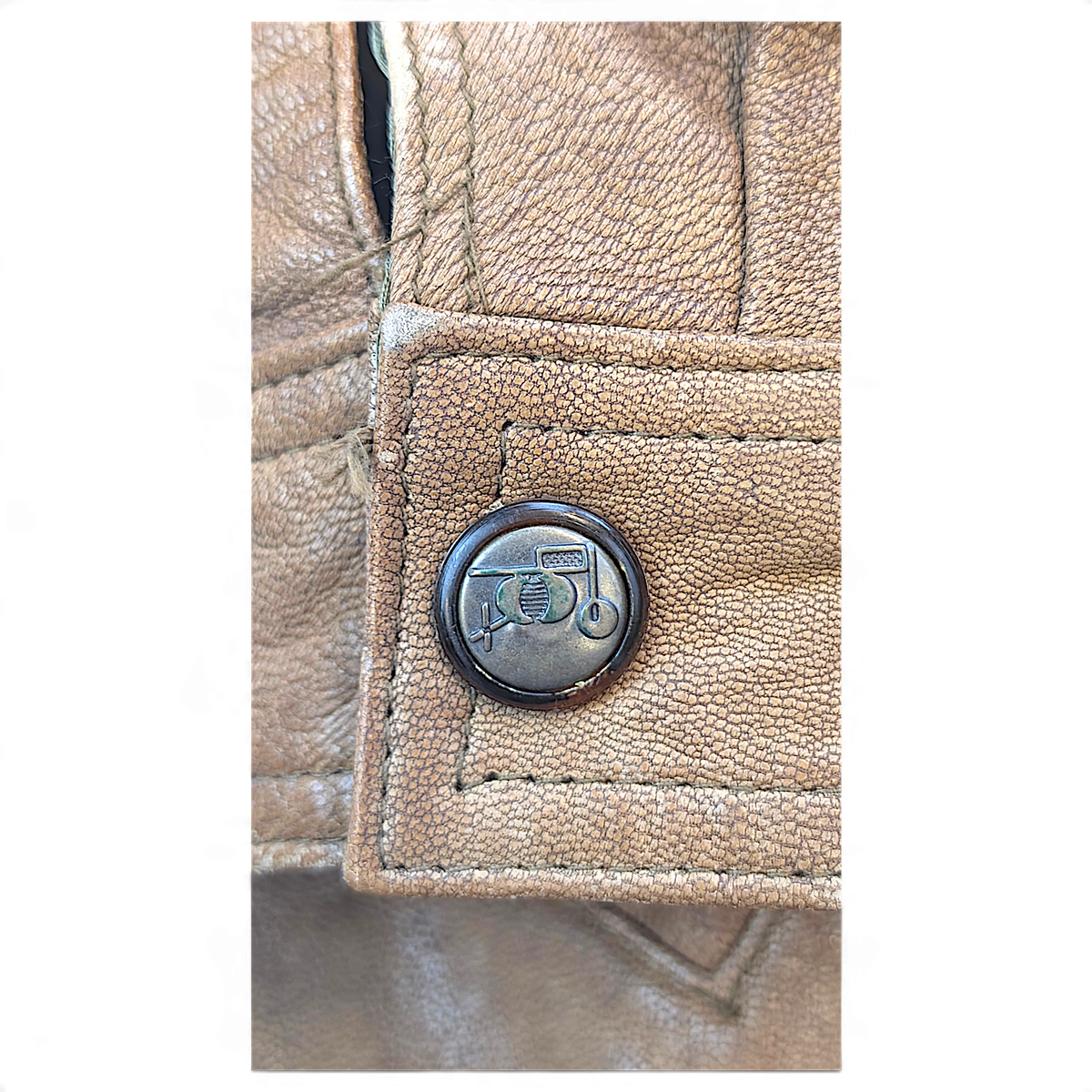Unbranded Brown Genuine Leather Field Coat with Removable Liner – L – fastening and hardware detail.