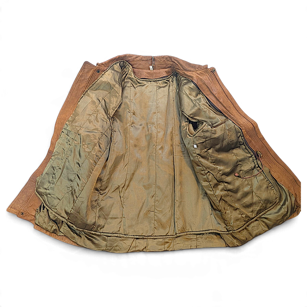 Unbranded Brown Genuine Leather Field Coat with Removable Liner – L – lining and interior detail.