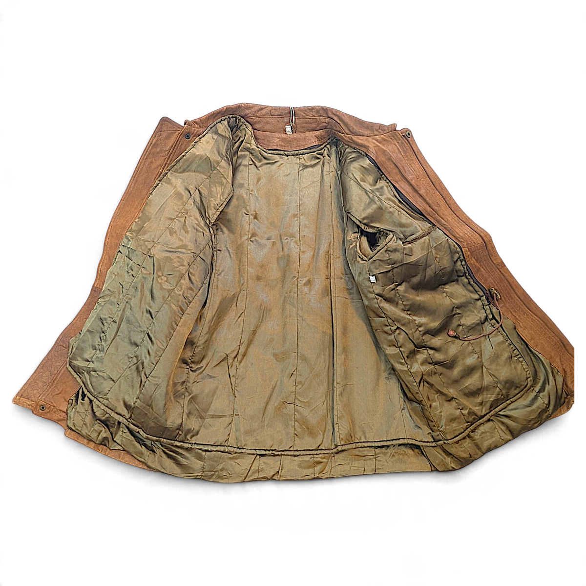 Unbranded Brown Genuine Leather Field Coat with Removable Liner – L – lining and interior detail.
