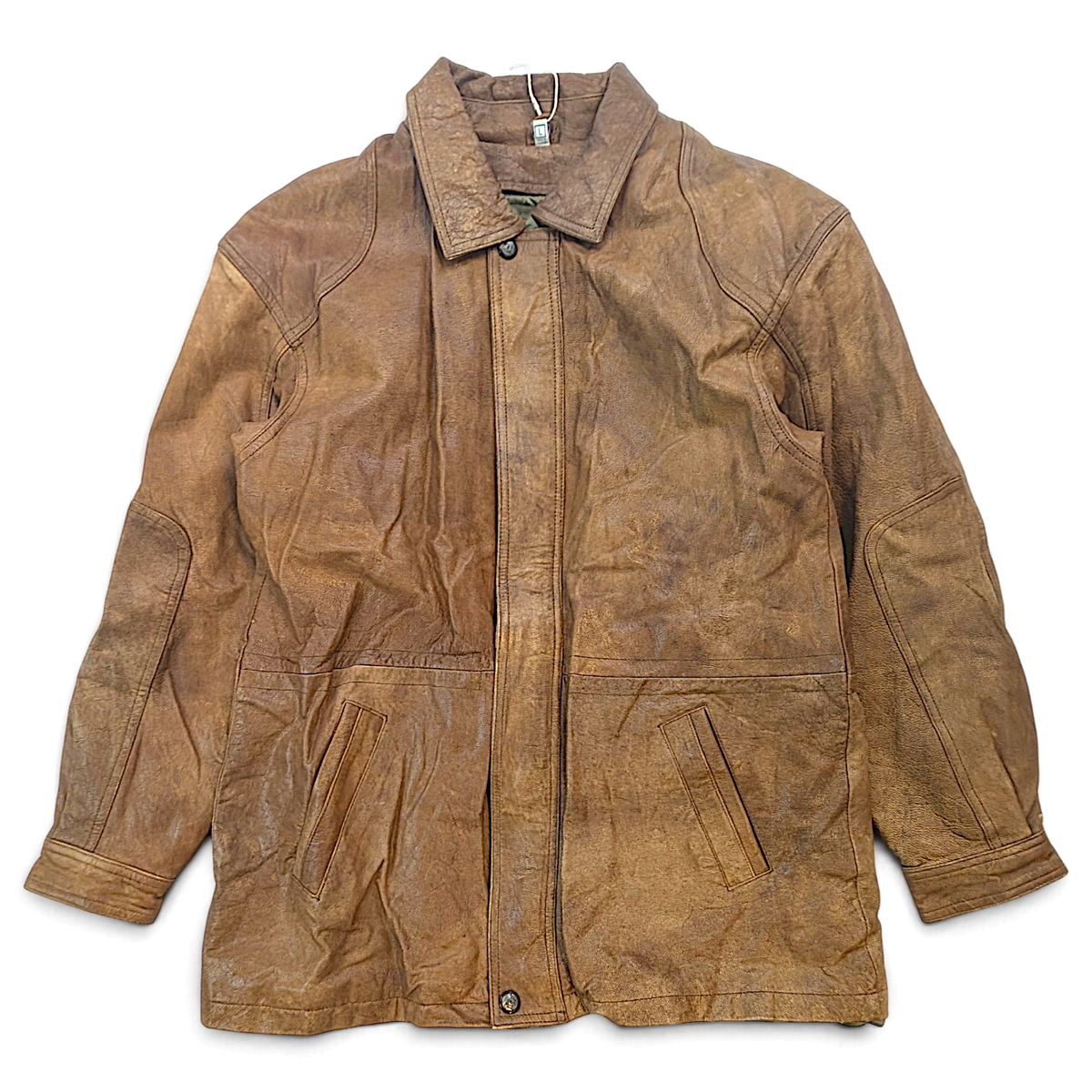Unbranded Brown Genuine Leather Field Coat with Removable Liner – L – front view.