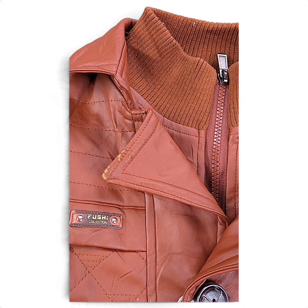 Bo Shi Wang Brown Faux Leather Kids' Belted Coat – XL / 18 – ribbed collar and zipper.